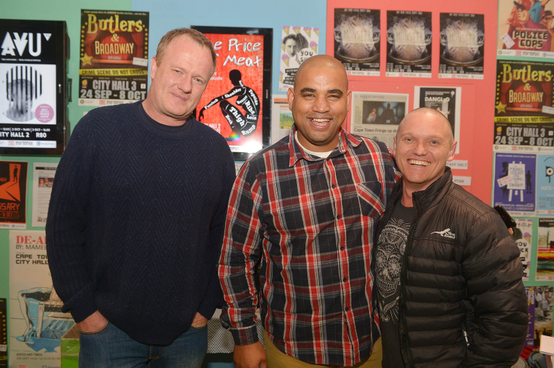 Cape Town Fringe CEO Tony Lankester with the City of Cape Town's Eddie Andrews and Rob van Vuuren at the City Hall Box Office / Photo: Bruce Sutherland